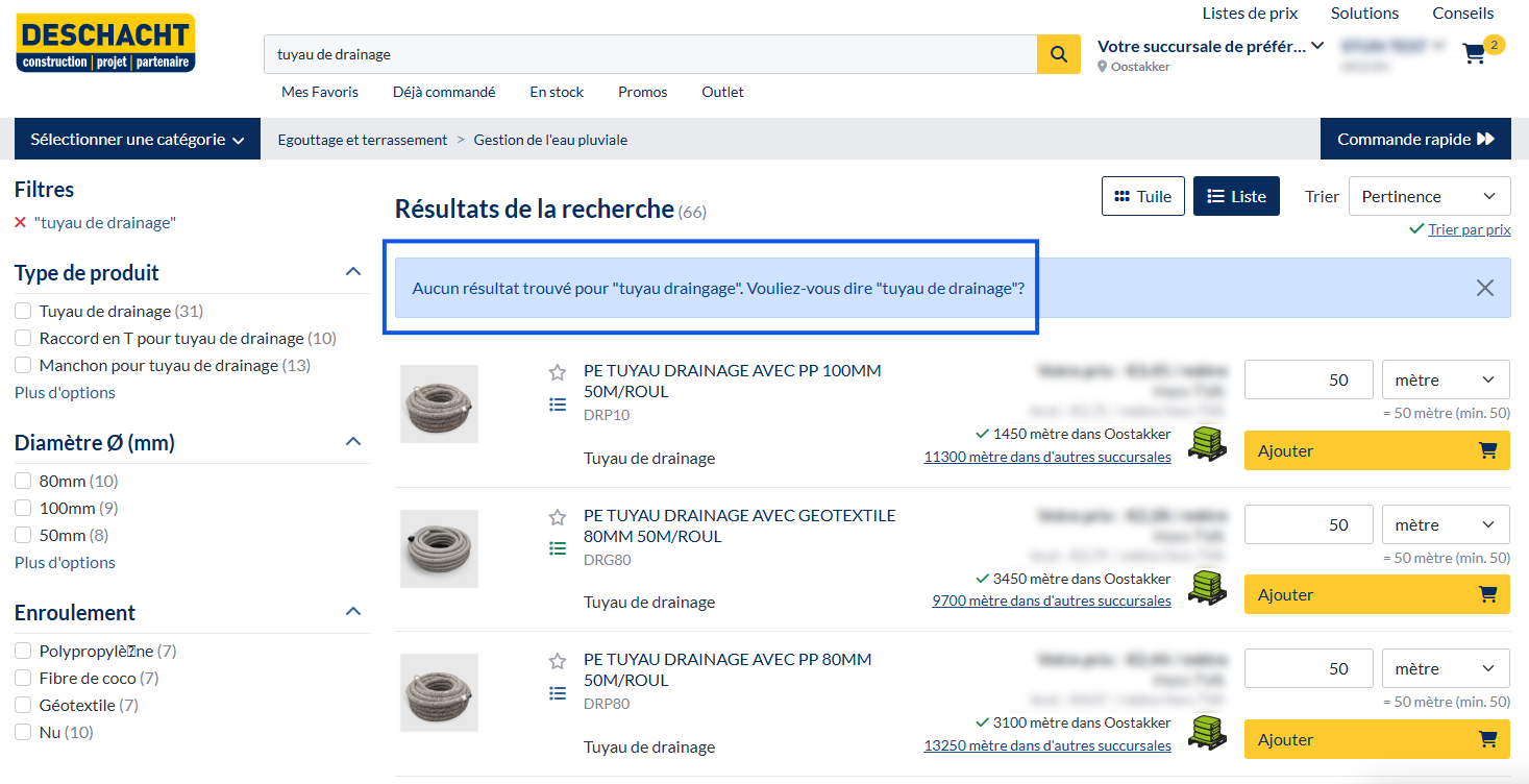 Recherche assistée par l'IA dans la boutique en ligne Deschacht