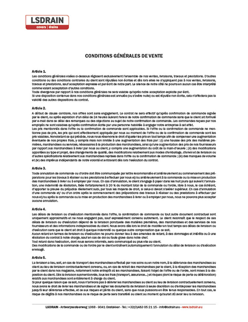 Conditions G&eacute;n&eacute;rales de Vente